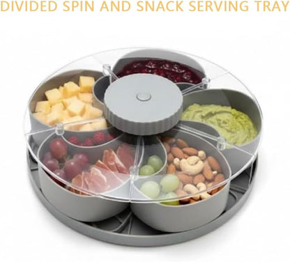 Divided Spin and Snack Serving Tray, Divided Serving Tray That Spins, Portable Travel Snackle Box with Rotating Cover, Multi-compartment Rotating Food Organizer, Spin-to-Open (A#)