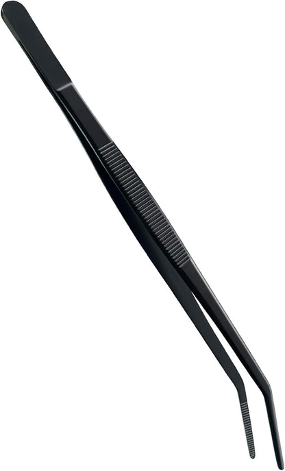 8-Inch Kitchen Tweezers Stainless Steel Culinary Plating Tweezer, Professional Chef Tweezer Food Tongs (Curved Head, Sliver)
