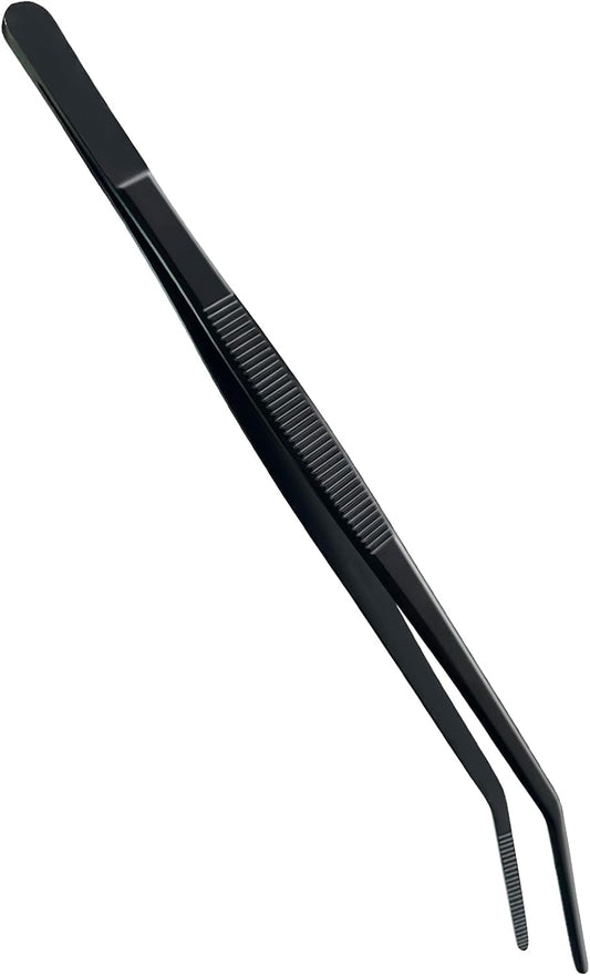 8-Inch Kitchen Tweezers Stainless Steel Culinary Plating Tweezer, Professional Chef Tweezer Food Tongs (Curved Head, Sliver)