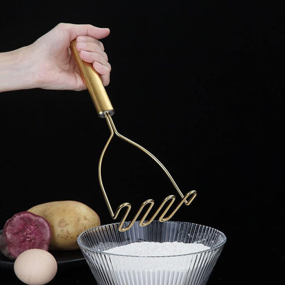 Potato Masher, Stainless Steel Heavy Duty Metal Potato Ricer With Mirror Polish, Food Masher Utensil, Hand Masher, Vegetables Fruits Mashe, Dishwasher Safe (9.6 Inch)