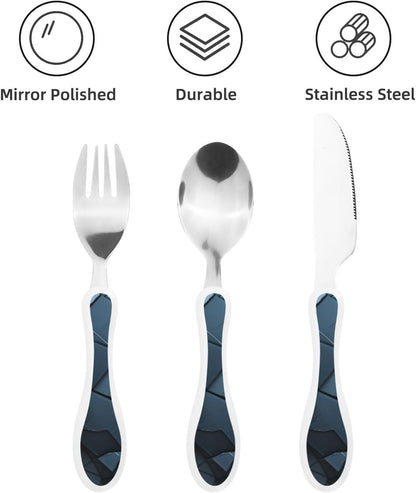 3-Piece Kids Silverware Set With Storage Case, Stainless Steel Reusable Children Safe Knife Spoon Fork Set Fashion Striped Children Flatware Set For Kids Lunch Box