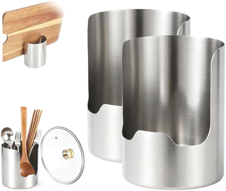 2 In 1 Multi-functional Kitchen Utensil Holder, Heavy Duty Stainless Steel Pot Lid & Spoon Rack Space-Saving Vertical Stand for Spatulas, Tongs, Ladles, Countertop Organizer，1 Psc
