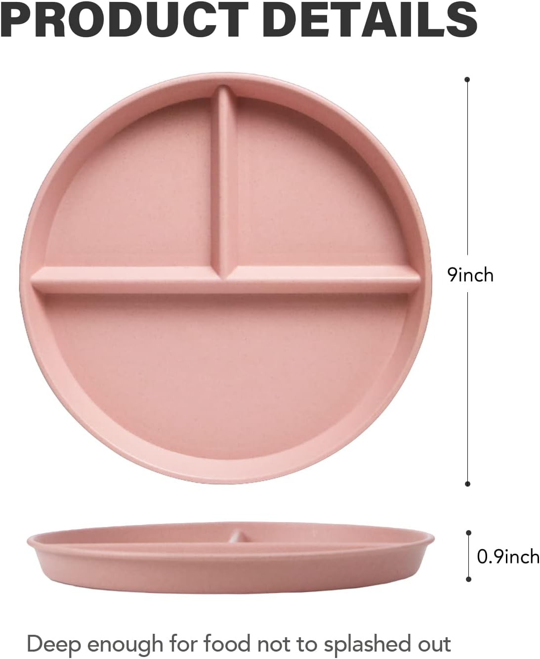 greenandlife 9 Inch 4PCS Portion Control Plates with Lids, Divided Plates for Kids Adults, Dishwasher Microwave Safe Compartment Plate, Unbreakable Lightweight Reusable Wheat Straw Plate, Earth Tone
