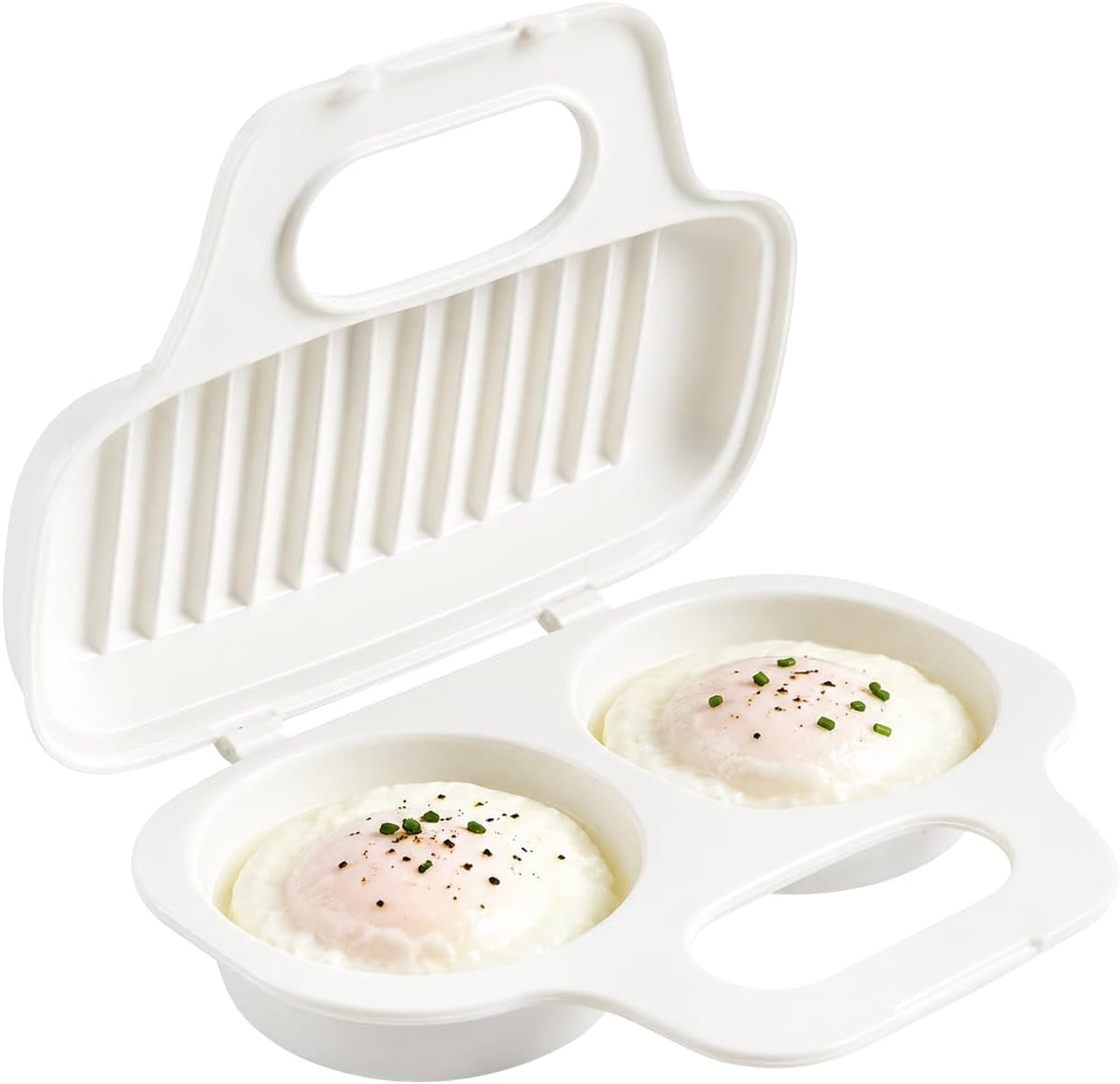 Microwave Egg Poacher BPA-Free by Dependable Industries Inc. Essentials – Quick & Easy 2-Cavity Egg Cooker for Perfect Poached Eggs in Minutes – Dishwasher & Microwave Safe