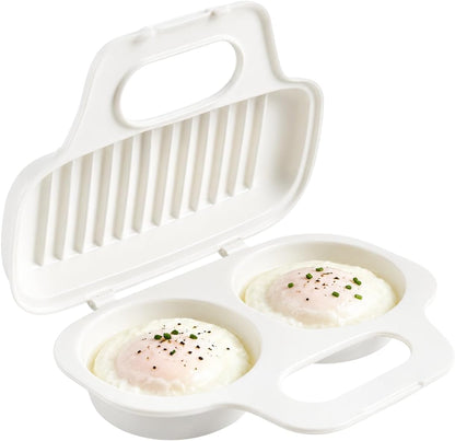 Microwave Egg Poacher BPA-Free by Dependable Industries Inc. Essentials – Quick & Easy 2-Cavity Egg Cooker for Perfect Poached Eggs in Minutes – Dishwasher & Microwave Safe