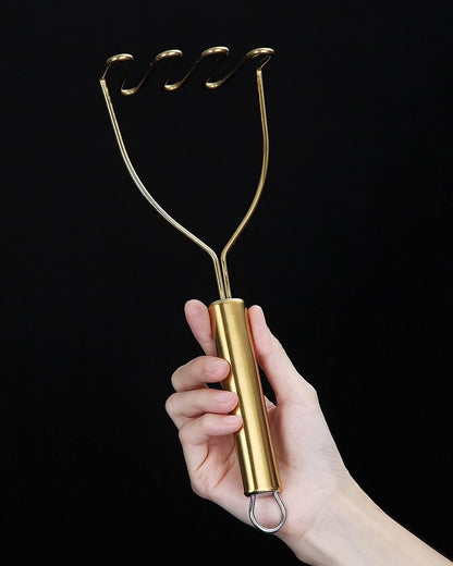 Potato Masher, Stainless Steel Heavy Duty Metal Potato Ricer With Mirror Polish, Food Masher Utensil, Hand Masher, Vegetables Fruits Mashe, Dishwasher Safe (9.6 Inch)
