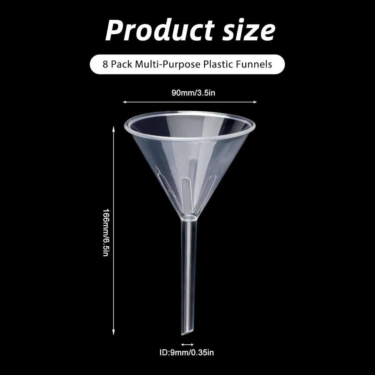 6 Inch Wide Mouth Plastic Large Funnels,Multi-Purpose Clear Funnels with with Reaching Spout for Water Bottles,Oils,Kitchen, Easy and Smooth Content Transfer