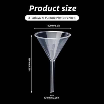 6 Inch Wide Mouth Plastic Large Funnels,Multi-Purpose Clear Funnels with with Reaching Spout for Water Bottles,Oils,Kitchen, Easy and Smooth Content Transfer