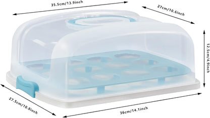 Cake Carrier with Lid, Purple Cake Holder Cupcake Container for 12 Cupcakes or 1 Large Cake Pie Pizza Tart 2 in 1 Portable Dessert Container for Cake Pie Muffin