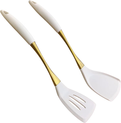 White Silicone Cooking Utensils Set-Non-Toxic, Heat Resistant, BPA Free Kitchen Utensils Set with Spatula, Spoon, Whisk & Tongs-Non-Stick& Dishwasher Safe for Nonstick Cookware