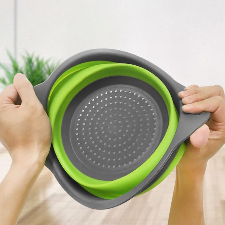 2 Pack Collapsible Colander Set, Emptycolor Foldable Collapsible Strainers for Kitchen, Small Round Colander with Base and Handles for Pasta, Fruit, Vegetables – Space-Saving Kitchen Strainer Baskets