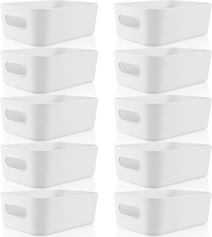 Zopeal Plastic Storage Bins 10 Pcs White Pantry Organizer Bins Small Baskets Storage Containers for Home Kitchen (10 x 7 x 6 Inch)