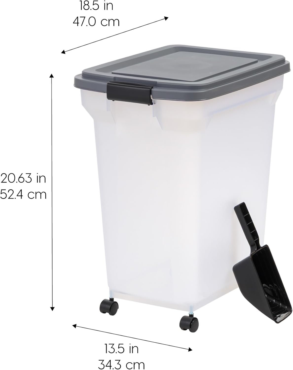 IRIS USA Dog Food Storage Container 58 Lb, Airtight Large Pet Food Storage Bin with Wheels, for Dog Cat Bird Chicken Food, Holds Up to 58 lbs, Keep Fresh, BPA Free, Made in USA, Black