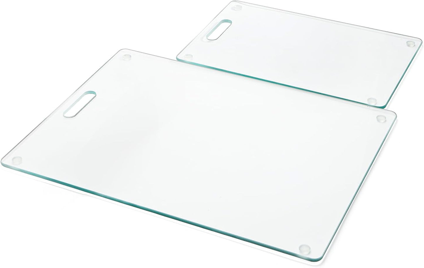 Okllen Set of 2 Tempered Glass Cutting Board for Kitchen, Non Toxic Clear Glass Chopping Boards with Non-Slip Mats, Easy to Clean, 16x12 & 12x8 inch