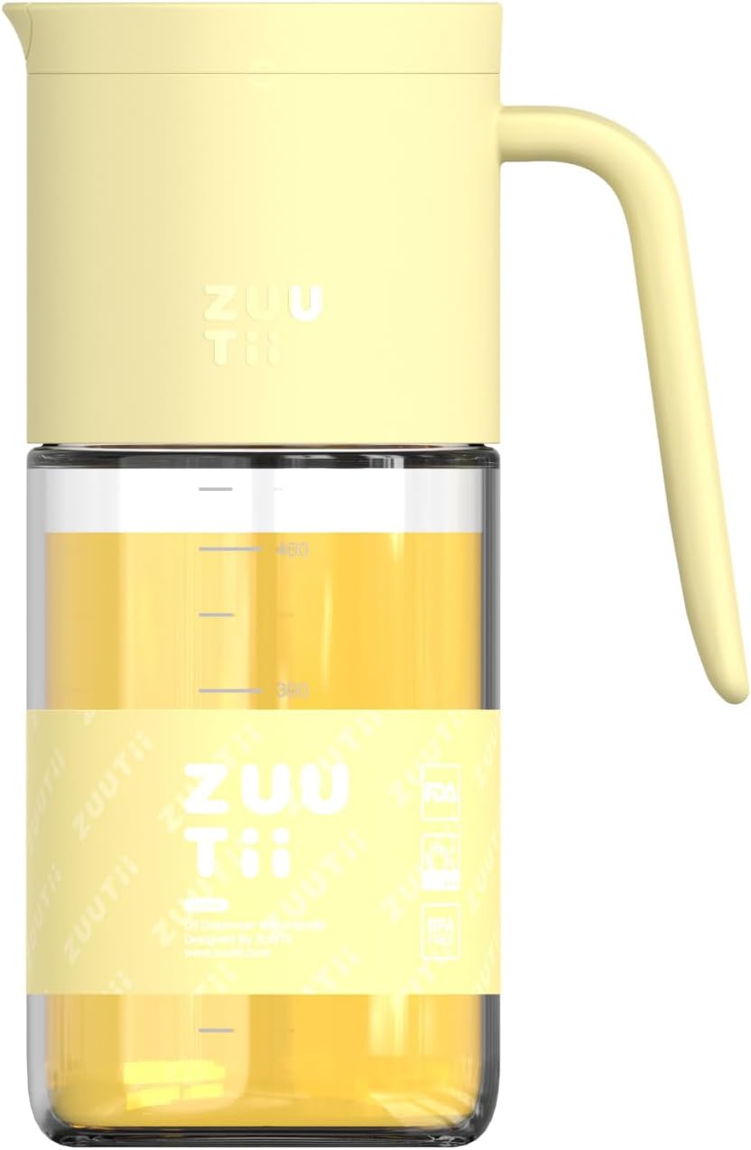 Zuutii Olive Oil Dispenser Bottle 18.6oz – Auto Flip Glass Vinegar Bottle with No-Drip Spout for Kitchen Cooking, Oil and Sauce Dispenser, Light Cream