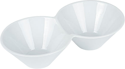 Restaurantware-9.1 x 4.9 x 2.3 Inch Double Dip Bowls, 1 Microwavable Condiment Server - 2 Compartments, Microwavable, White Porcelain Dip Tray, Dishwashable, For Snacks, Condiments, Or Toppings