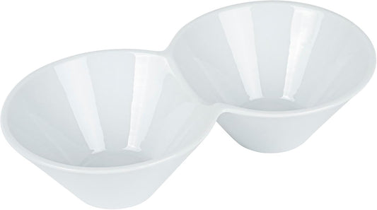 Restaurantware-9.1 x 4.9 x 2.3 Inch Double Dip Bowls, 1 Microwavable Condiment Server - 2 Compartments, Microwavable, White Porcelain Dip Tray, Dishwashable, For Snacks, Condiments, Or Toppings