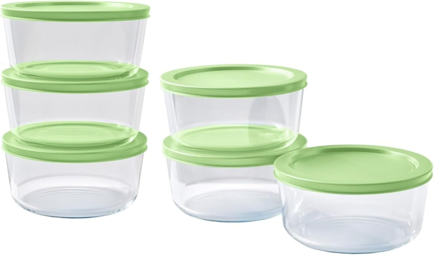 6-Piece Glass Food Storage Containers Set (3 Containers + 3 BPA-Free Lids) | 2-Cup, Leakproof | Microwave, Freezer, Oven & Dishwasher Safe | Ideal for Meal Prep & Pantry Organization, Pistachio