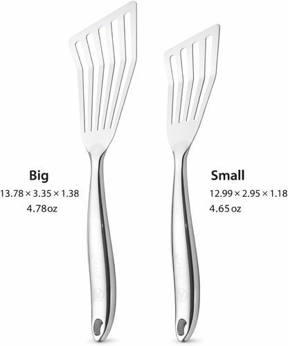 Premium Stainless Steel Fish Spatula Set (2-Pack), Slotted Metal Turner with Ergonomic Handle, Mirror Polished, Ideal for Fish, Eggs & Delicate Foods