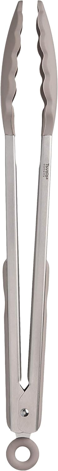 Tovolo Stainless Steel Tongs with Silicone Tips Set of 3 Mini 7” 9” 12 Inch with Easy Lock Mechanism for Cooking Grilling Air Fryer Serving, Red Black Charcoal Gray Heat Resistant Kitchen Tongs