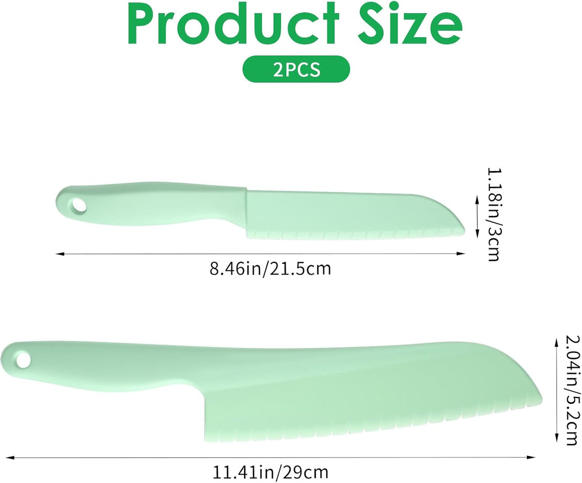 2Pcs Lettuce Knife Kitchen Cooking Plastic Knife Non-slip Nylon Knives 11-Inch and 8-Inch Serrated Salad Cutter Dishwasher Safe Kitchen Utensils for Vegetables Fruits Bread Cake Prevent Browning