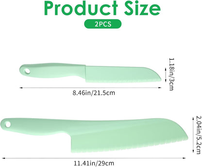 2Pcs Lettuce Knife Kitchen Cooking Plastic Knife Non-slip Nylon Knives 11-Inch and 8-Inch Serrated Salad Cutter Dishwasher Safe Kitchen Utensils for Vegetables Fruits Bread Cake Prevent Browning