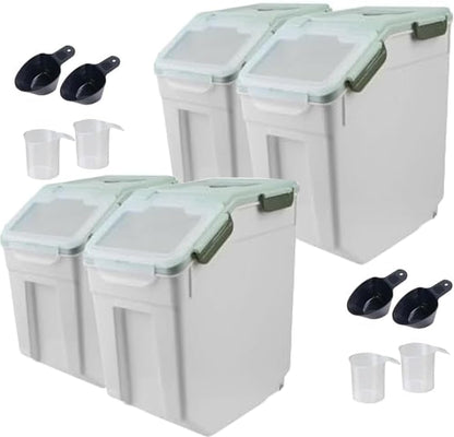 Large Flour Storage Container Bin 25lb, 2Pack Airtight Rice Storage Containers with Measuring Cup&Scoop, BPA Free with Wheels Seal Locking Lid for Flour, Rice, Grain (50LBS Total, Blue)