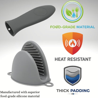 Gadgetime USA Set of 4 Silicone Handle Covers for Cast Iron and Metal Cookware, Heat Resistant and Textured Grip Sleeves
