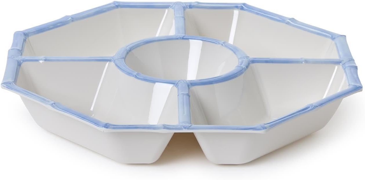 Two's Company French Blue Bamboo Touch Chip and Dip Bowl, 15.5-Inch, Melamine