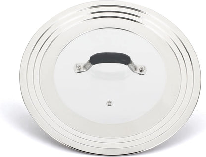 Universal Pans Pots Lid Cover Fit All 8.25 Inch to 12 Inch Pots/Pans/Woks Stainless Steel and Glass Lid with Heat Resistant Knob, Black