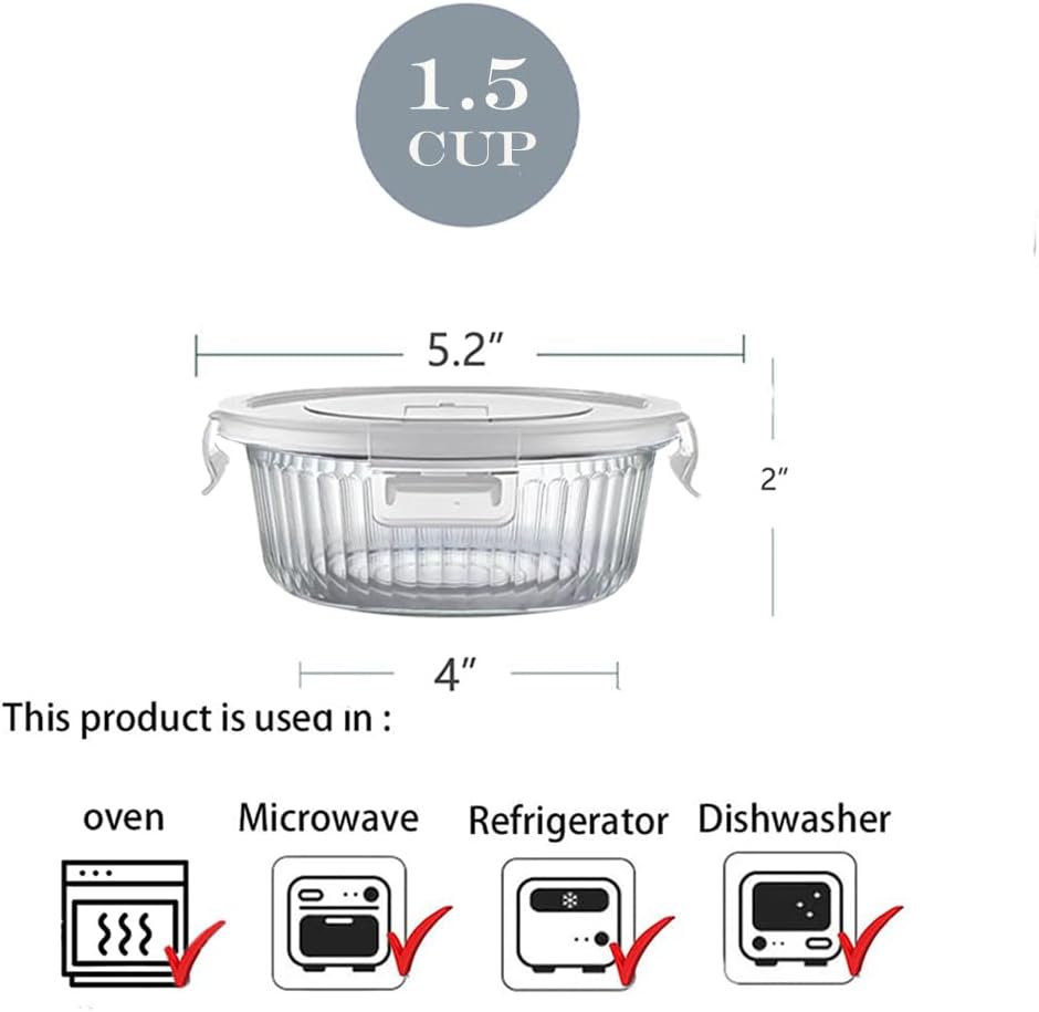 H.JSS WDJS 3Cup Round Glass Food Storage Containers with Airtight lids, 23oz Glass Meal Prep Containers, Heat-Resistant BPA-Free for Soup Leftover, Microwave, Dishwasher and Fridge Safe (white-4Pack)