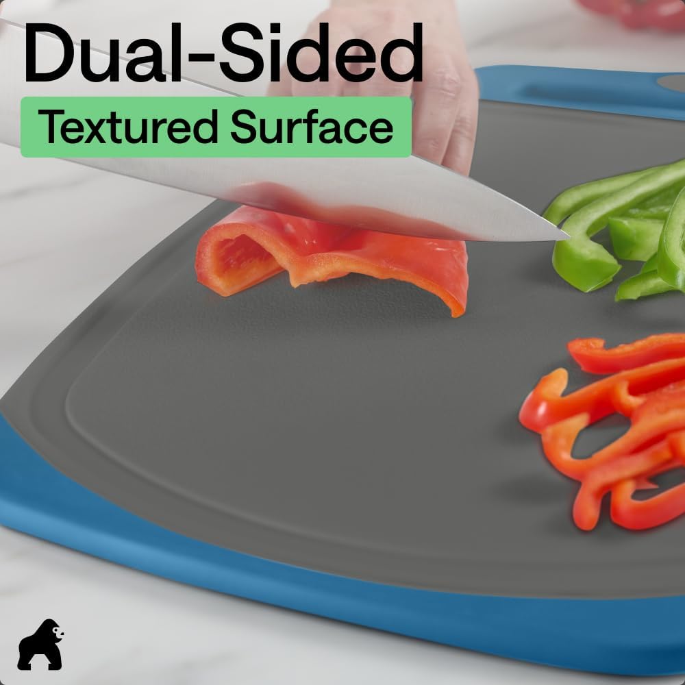 GORILLA GRIP BPA-Free Reversible Kitchen Cutting Board Set of 3, US Designed, Nonporous, Juice Grooves Catch Liquid, Slip Resistant Border, Dishwasher Safe, Durable Large Food Chopping Boards, Black