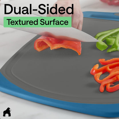 GORILLA GRIP BPA-Free Reversible Kitchen Cutting Board Set of 3, US Designed, Nonporous, Juice Grooves Catch Liquid, Slip Resistant Border, Dishwasher Safe, Durable Large Food Chopping Boards, Black