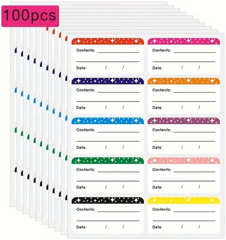 100-Pack Removable Freezer Labels, Waterproof Food Storage Stickers for Date & Contents Marking - Colors B