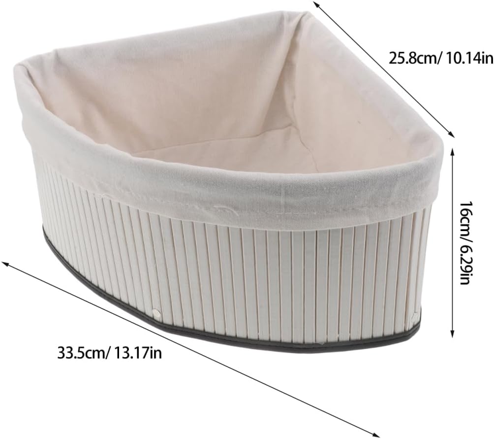 Corner Triangle Storage Basket for Shelves: Bamboo Woven Triangle Storage Bin with Removable Liner, 90 Degree Fan-Shaped Organizer for Kitchen Cabinet, Bathroom, Pantry, Closet, 10x6.3"