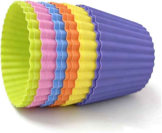 12 Pack Reusable Non-Stick Silicone Baking Cups, 2.8 Inches Muffin Molds for Cakes and Pastries, 6 Rainbow Colors, Round