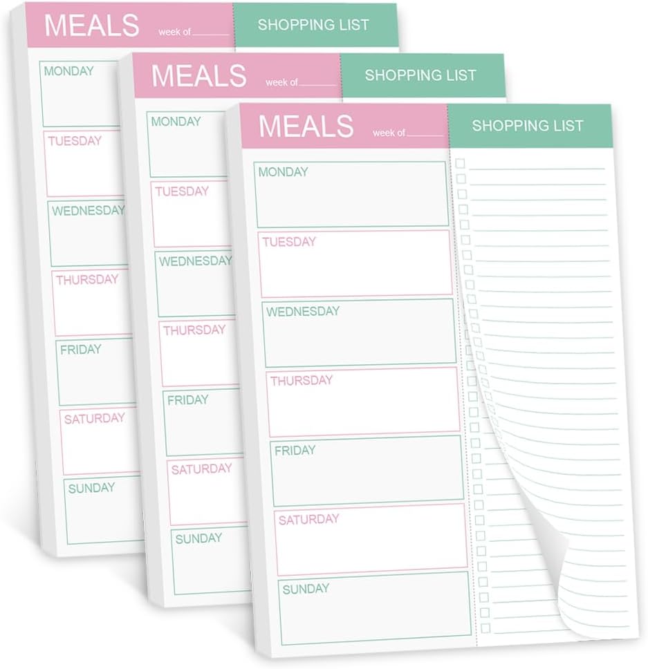 Magnetic Meal Planning Pad for Fridge - 10" x 7" Meal Planning Pad with Tear Off Shopping List. 52 Weeks Undated for Meal Planner and Grocery List with Magnet