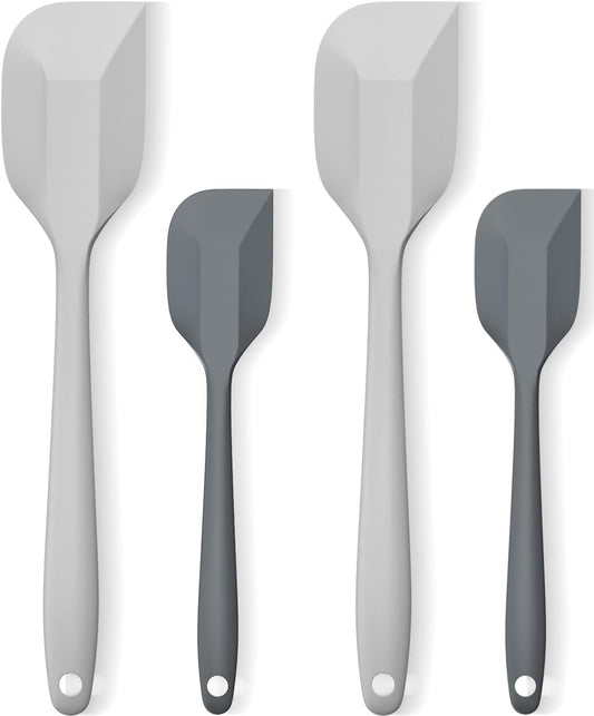 Silicone Spatula Set, Premium Spatulas Silicone Heat Resistant 2 Small & 2 Large Flexible Scraper for Nonstick Cookware, Rubber Spatula for Kitchen Mixing Baking Cooking Use, Soft Spatula - Gray