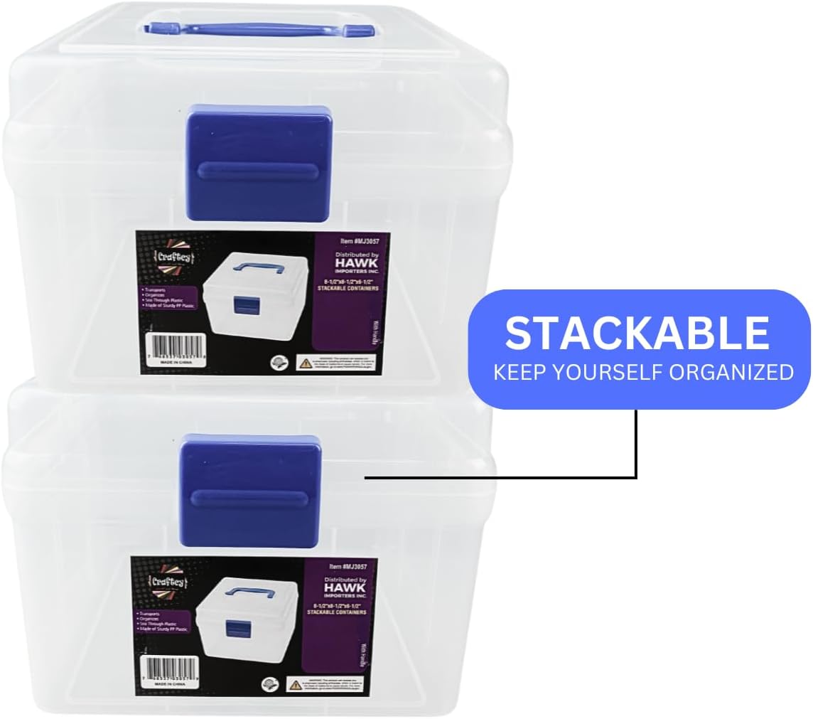 BIN BUDDY 3-Layer Stackable Clear Plastic Boxes | Removable Dividers | 5.75" (14.6 cm) x 5.75" (14.6 cm) x 5" (12.7 cm) | Ideal for Craft & Garage Organizing