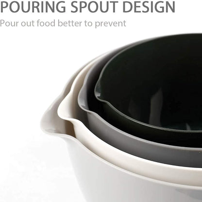 BoxedHome Nesting Plastic Mixing Bowl Set With Pour Spout, Microwave and Dishwasher Safe, BPA free Non-Slip Base, Set of 4 Size 1.7, 2.5, 3.5 and 4.5qt, Great for Prepping, Baking, Cooking (Dark Blue)