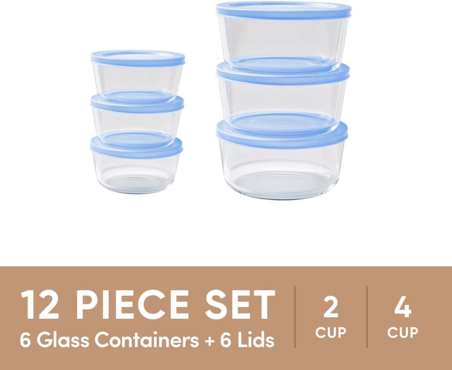 6-Piece Glass Food Storage Containers Set (3 Containers + 3 BPA-Free Lids) | 2-Cup, Leakproof | Microwave, Freezer, Oven & Dishwasher Safe | Ideal for Meal Prep & Pantry Organization, Pistachio