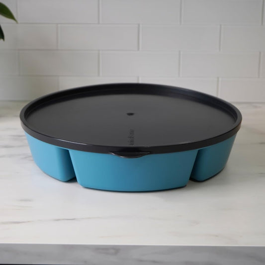 Heavy-Duty Divided Serving Tray with Leakproof Lid-6 Divided Compartments to Serve & Store Food, Snacks, Fruit Tray, Veggie Platter - 100% Made In USA by TEGRIWARE (Arctic Blueberry)
