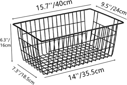 Slideep Wire Baskets Farmhouse Freezer Organizer Storage Bin Basket with Handles, Food Storage for Kitchen Cabinets, Pantry, Closet, Bedroom, Bathroom, Office 3 Pack