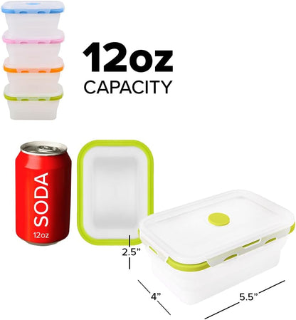 ECOBERI Collapsible Silicone Food Storage Containers, BPA Free, Microwave, Freezer and Dishwasher Safe, Lunch, Meal Prep, Travel, Space-Saving