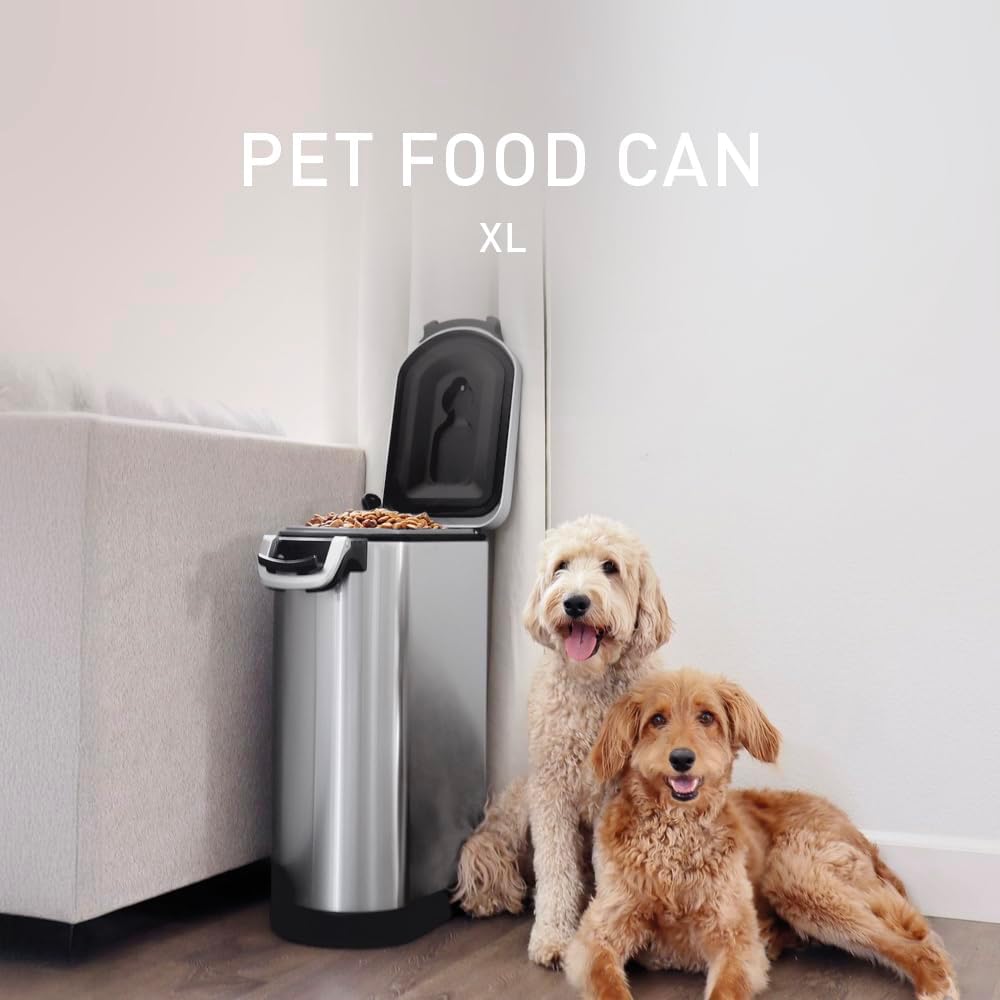 simplehuman 25 Liter, 27 lb / 12.2 kg Medium Pet Food Storage Container for Dog Food, Cat Food, and Bird Feed, Alloy Steel, Matte Black