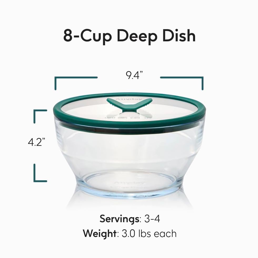 Anyday 8-Cup Microwave Cookware Glass Container with Lid (Kale)