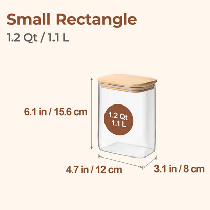 ComSaf Glass Storage Containers With Lids 6-Pack (0.7qt/1.2qt/1.6qt), Glass Pantry Storage Containers, Rectangular Glass Jars With Lid, Glass Canisters For Kitchen Flour Cereal Sugar Tea Coffee Bean