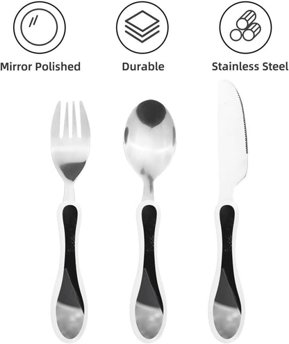 3-Piece Kids Silverware Set With Storage Case, Stainless Steel Reusable Children Safe Knife Spoon Fork Set Blue Eyed Dog Children Flatware Set For Kids Lunch Box