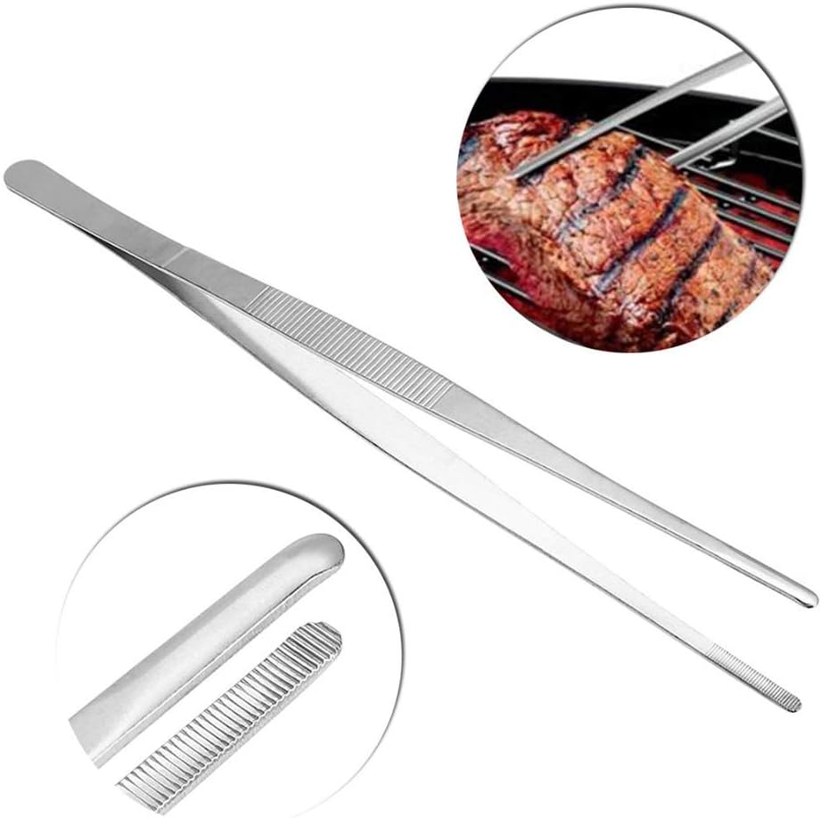 Gutsdoor 8 Inch Plating Tweezers Stainless Steel Precision Culinary Tweezer Silver Kitchen Straight Tweezers Tongs