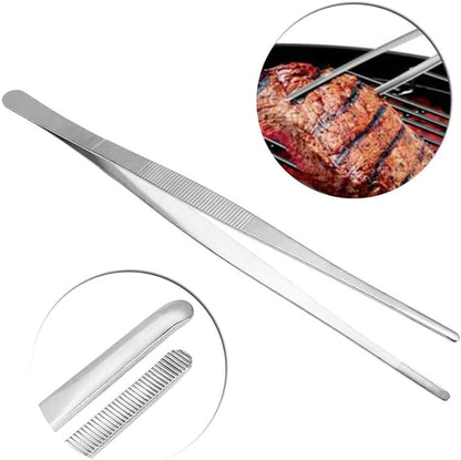 Gutsdoor 8 Inch Plating Tweezers Stainless Steel Precision Culinary Tweezer Silver Kitchen Straight Tweezers Tongs